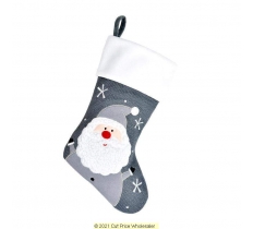 Deluxe Plush Grey Knitted Fluffy Santa Stocking 40cm X 25cm