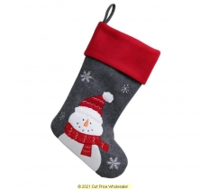 Deluxe Plush Grey Red Top Snowman Stocking 40cm X 25cm