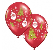 Ruby Red 11" Santa & Christmas Tree Latex Balloons (50)
