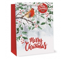 Christmas Gift Bag XMAS Traditional Robin Ex Large