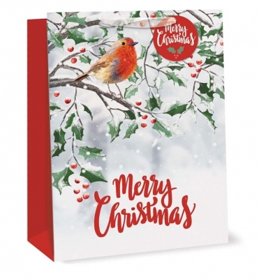 Christmas Gift Bag XMAS Traditional Robin Ex Large