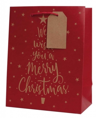Christmas Kraft Text Tree Medium Gift Bag( 18 X 23 X 10cm)