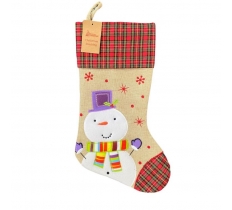 Deluxe Plush Tartan Snowman Christmas Stocking