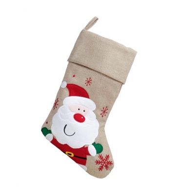 Deluxe Plush Hessian Cute Santa Stocking 40cm X 25cm