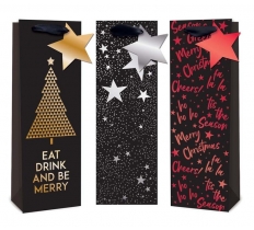 Christmas Foil Black Bottle Bags