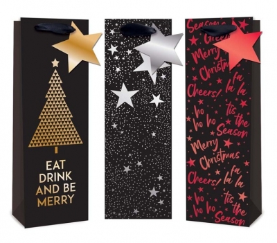 Christmas Foil Black Bottle Bags
