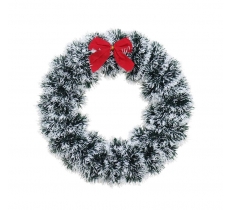 Tinsel Snowy Wreath 27cm With Bow