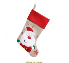 Deluxe Plush Hessian Red Top Cute Santa Stocking 40cm X 25cm