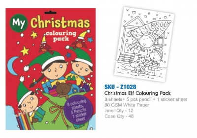 A4 Christmas Elf 8 page Colouring Pack With Pencils