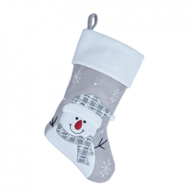 Deluxe Plush Silver Fluffy Hat Snowman Stocking 40cm X 25cm