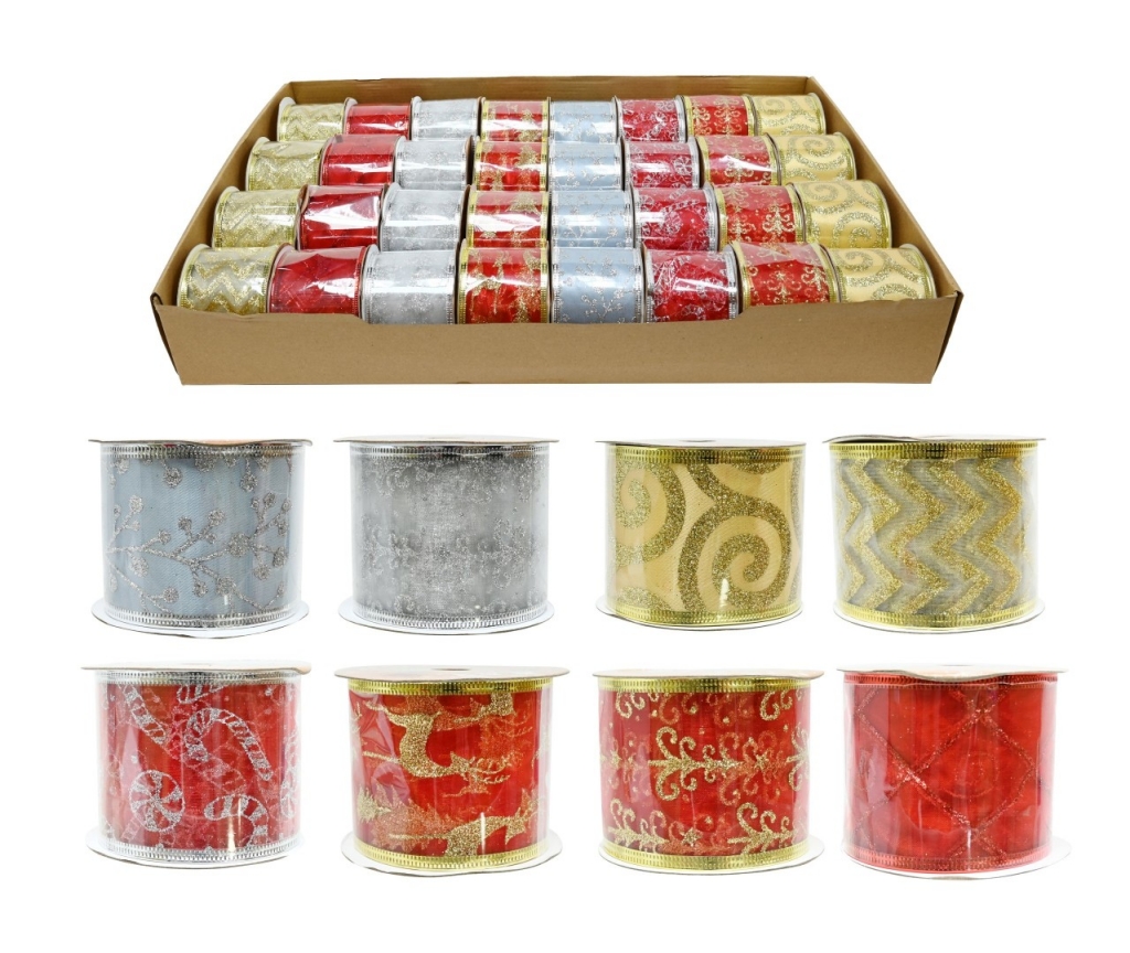 Glitter Ribbon 63Mmx2.7M Wire Edge - Click Image to Close