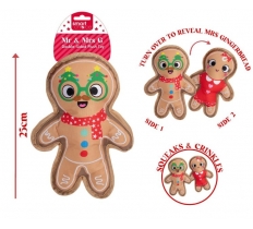 Christmas Double Sided Squeaky Plush Gingerbread Dog Toy