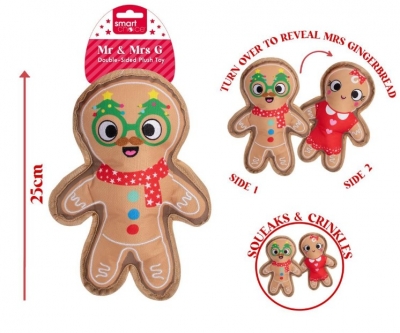 Christmas Double Sided Squeaky Plush Gingerbread Dog Toy
