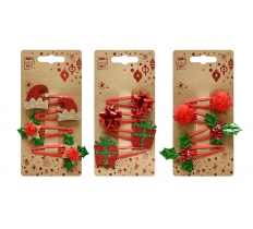 Christmas Hair Clip Red-green Deco 4pk