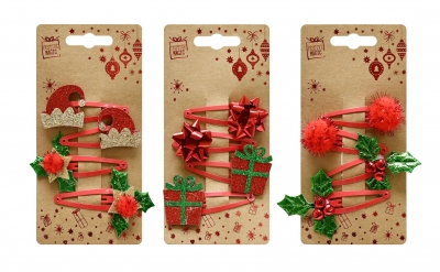 Christmas Hair Clip Red-green Deco 4pk