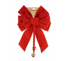 Christmas Flocked Bow With 2 Jingle Bells 24x35cm