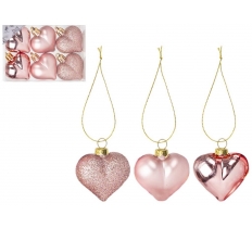Box Of 6 Heart Decorations 4cm Rose Gold