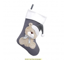 Deluxe Plush Grey Knitted 3D Teddy Stocking 40cm X 25cm