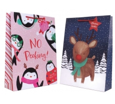 Christmas Gift Bag Reindeer/Penguin Ex-Large 32 X 44 X 11cm
