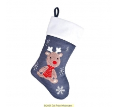 Deluxe Plush Grey Knitted Reindeer Baby Stocking 40cm X 25cm
