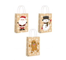 CHRISTMAS KRAFT BROWN PAPER BAG WITH HANDLES, 3 ASSORTED