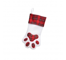 Deluxe Plush Red Tartan Dog Paw Shaped Stocking 36cm X 20cm