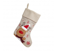 Deluxe Plush Hessian Reindeer Stocking 40cm X 25cm