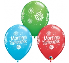 Qualatex 11" Merry Christmas /snowflakes Balloons 25 Pack