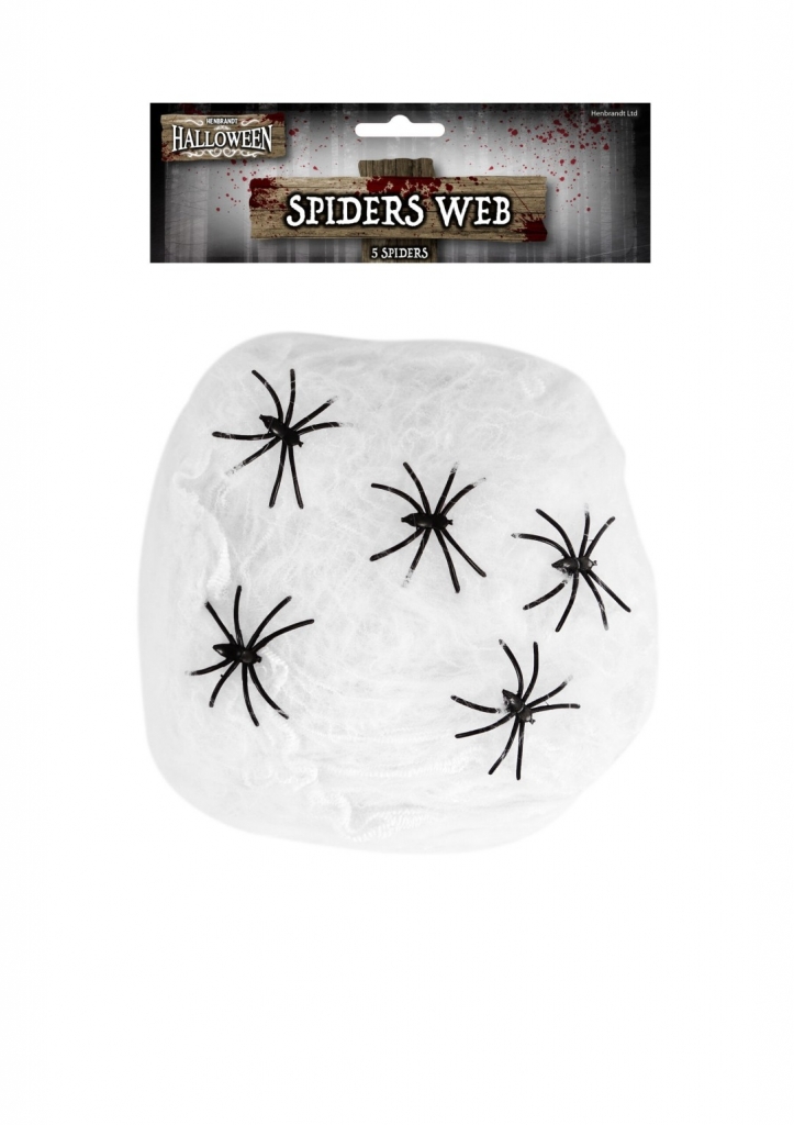 White Spiders Web (40g) with 5 Plastic Spiders - Click Image to Close