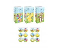 Easter Paper Party Bags With Stickers X 12 ( 14p Each )