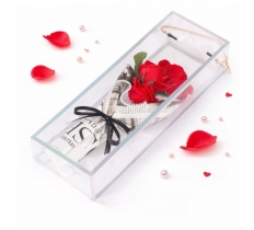 Artificial 26cm 3 Headed Red Rose In 35cm GIft Box