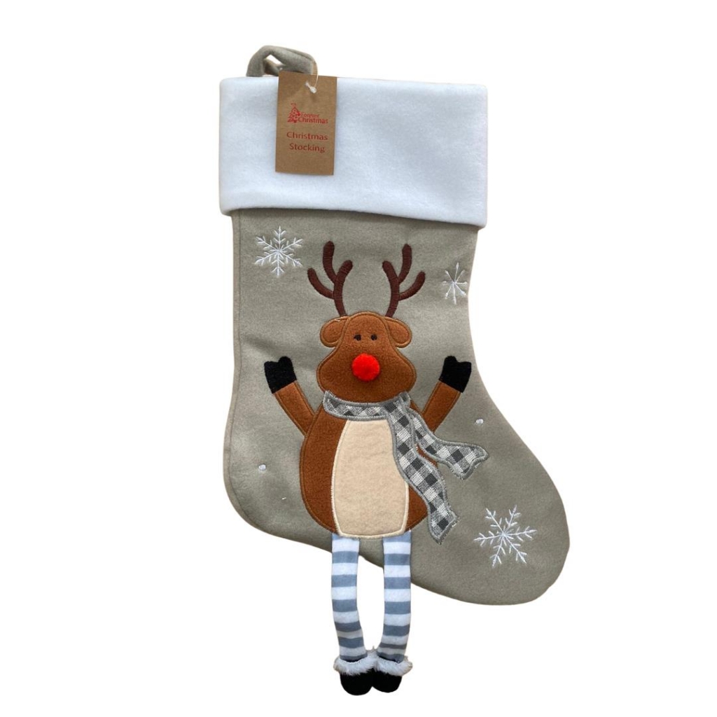 Deluxe Plush Silver Reindeer With Legs Christmas Stocking - Click Image to Close