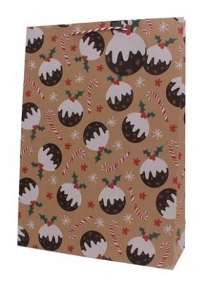 Christmas Gift Bag Kraft Christmas Pudding Ex Large(32X44X11cm)