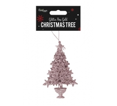 Rose Gold Glittered Christmas Tree Decoration 16cm X 10cm X 3cm