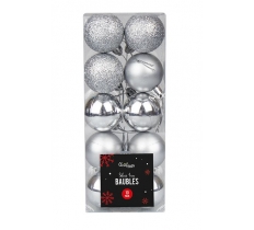 Silver Baubles 4cm 10 Pack ( Assorted Designs )