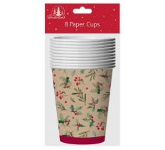 10 PACK PAPER CUPS TRADITIONAL HOLLY/ROBBIN