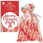 Christmas Drawstring Printed Sack Jumbo Gift Bag And Tag
