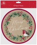 10 Pack Paper Plates - Traditional - Holly/Robin