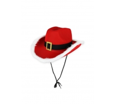 Red Santa Cowboy Hat with Belt, Buckle and White Fur Trim