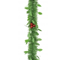 GREEN HOLLY TINSEL 2m WITH BERRY BAUBLES