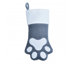 Deluxe Plush Paw Grey Knitted Stocking 40cm x 25cm