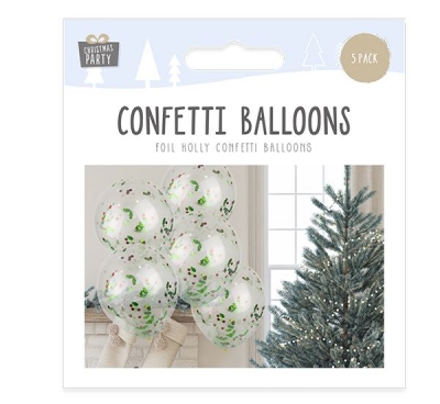 Foil Holly Confetti Balloons 5 Pack