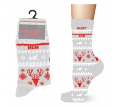 Ladies Cotton Merry Christmas Mum Design Socks