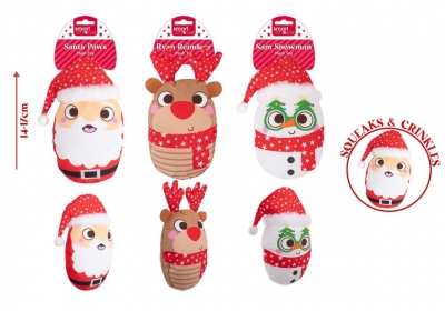 Christmas Squeaky Crinkle Plush Toy 3 Assorted