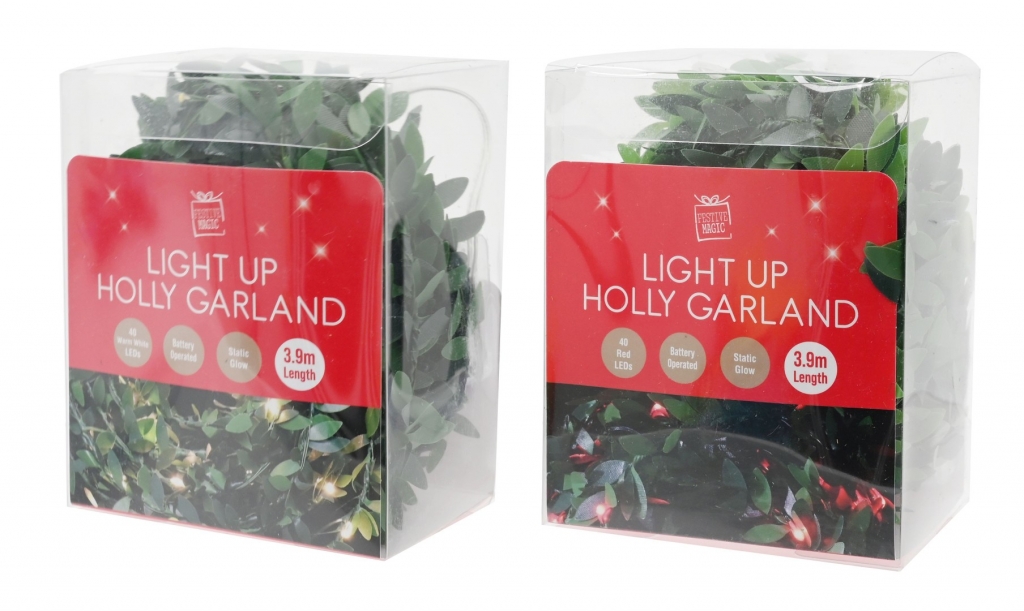 Light Up Holly Garland 4M - Click Image to Close