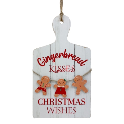Christmas Gingerbread Kisses Wooden Board 16 X 29cm