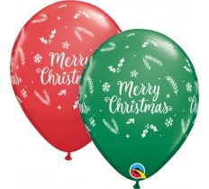 11" Qualatex Red & Green Merry Christmas Latex Balloons