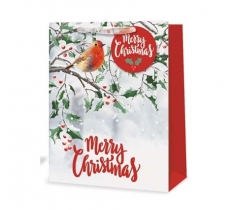 Christmas Gift Bag XMAS Traditional Robin Medium