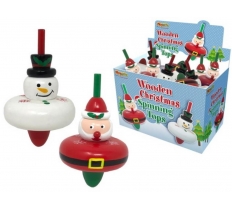 WOODEN CHRISTMAS SPINNING TOPS 8CM