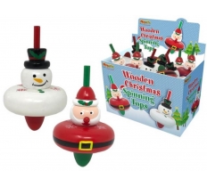 Wooden Christmas Spinning Tops 8cm